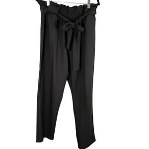 Grace Karin Black Paper Bag Waist Pants Tie Belt 3XL Plus Size Trousers Pockets